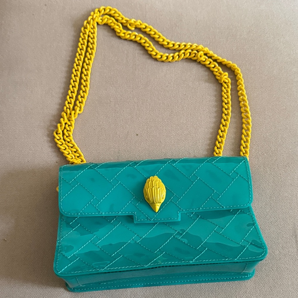 Kurt Geiger Teal Quilted Crossbody Bag with Yellow Chain and Accent